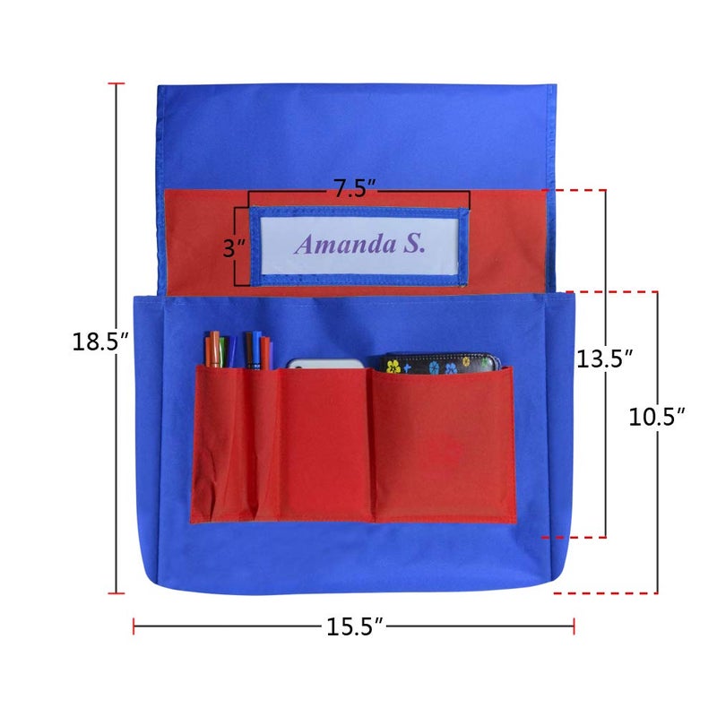 Eamay Chairback Buddy Pockets Chart, Kids School Supplies, Seat Storage Organizer for Classroom Chairs (Blue and Red) - Image 3